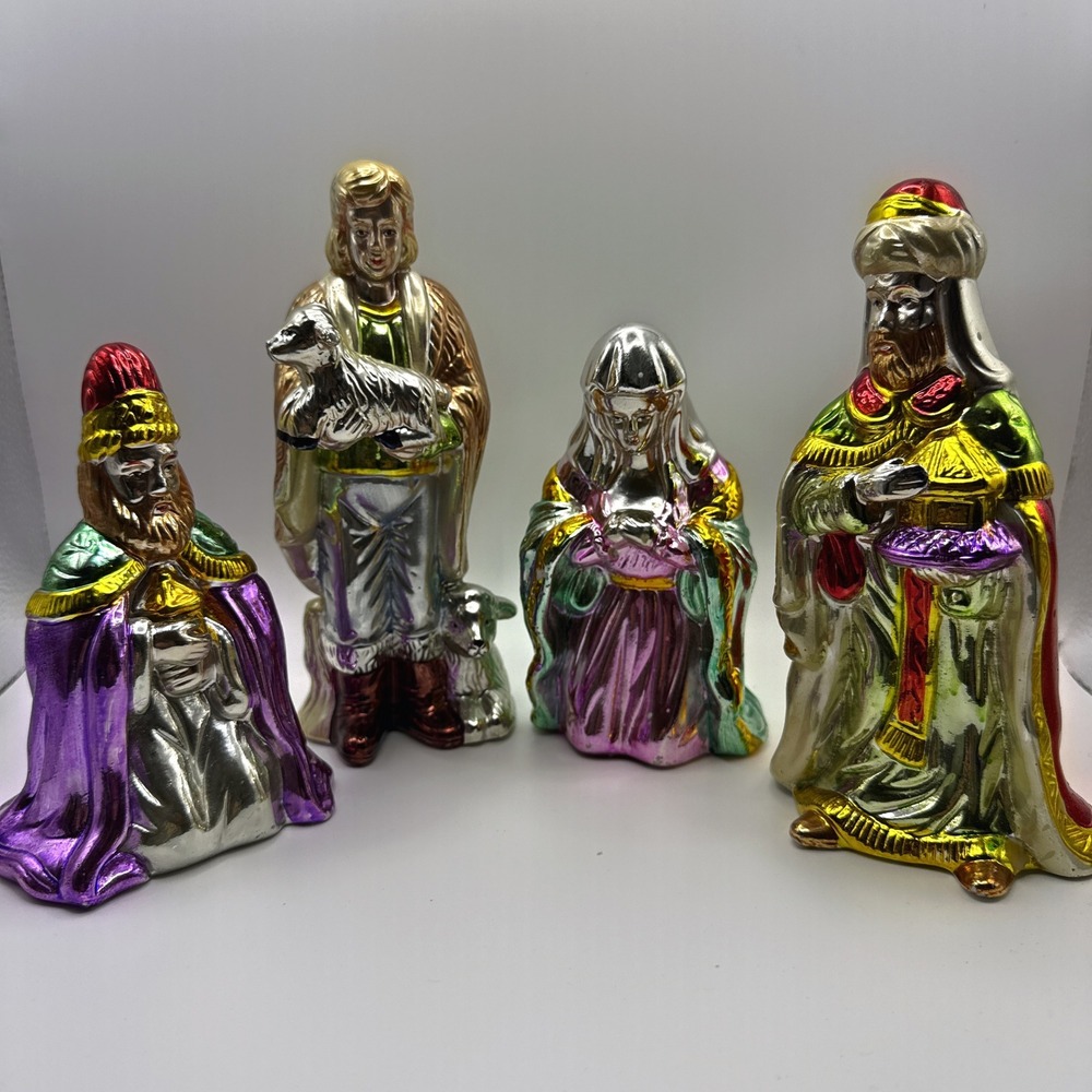 (4) Vintage Porcelain‎ Lustre Creche Scene Christmas Nativity Polychrome Figures